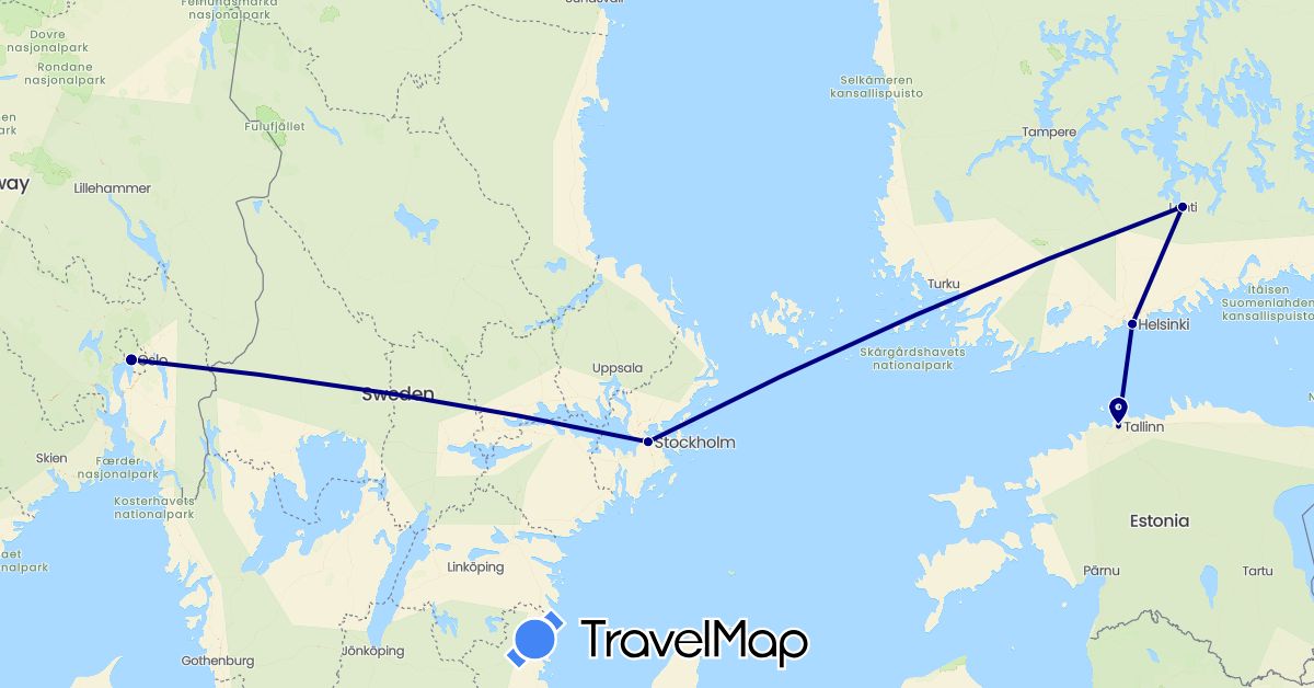 TravelMap itinerary: driving in Estonia, Finland, Norway, Sweden (Europe)